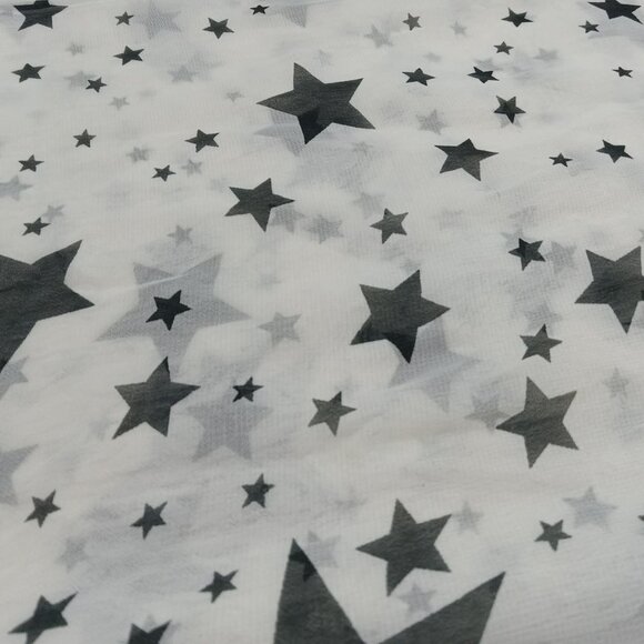 White silk scarf with black stars design - Picture 2 of 2